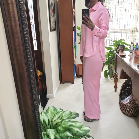 Rachel Zoe pink satin pants suit - Picture 1 of 9